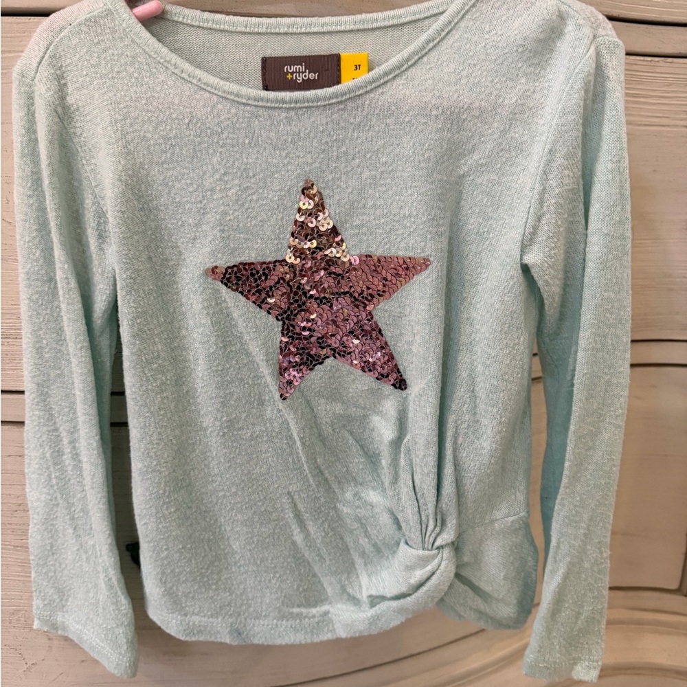 3T Rumi + Ryder Aqua Long Sleeve Light Sweater with Sequin Star